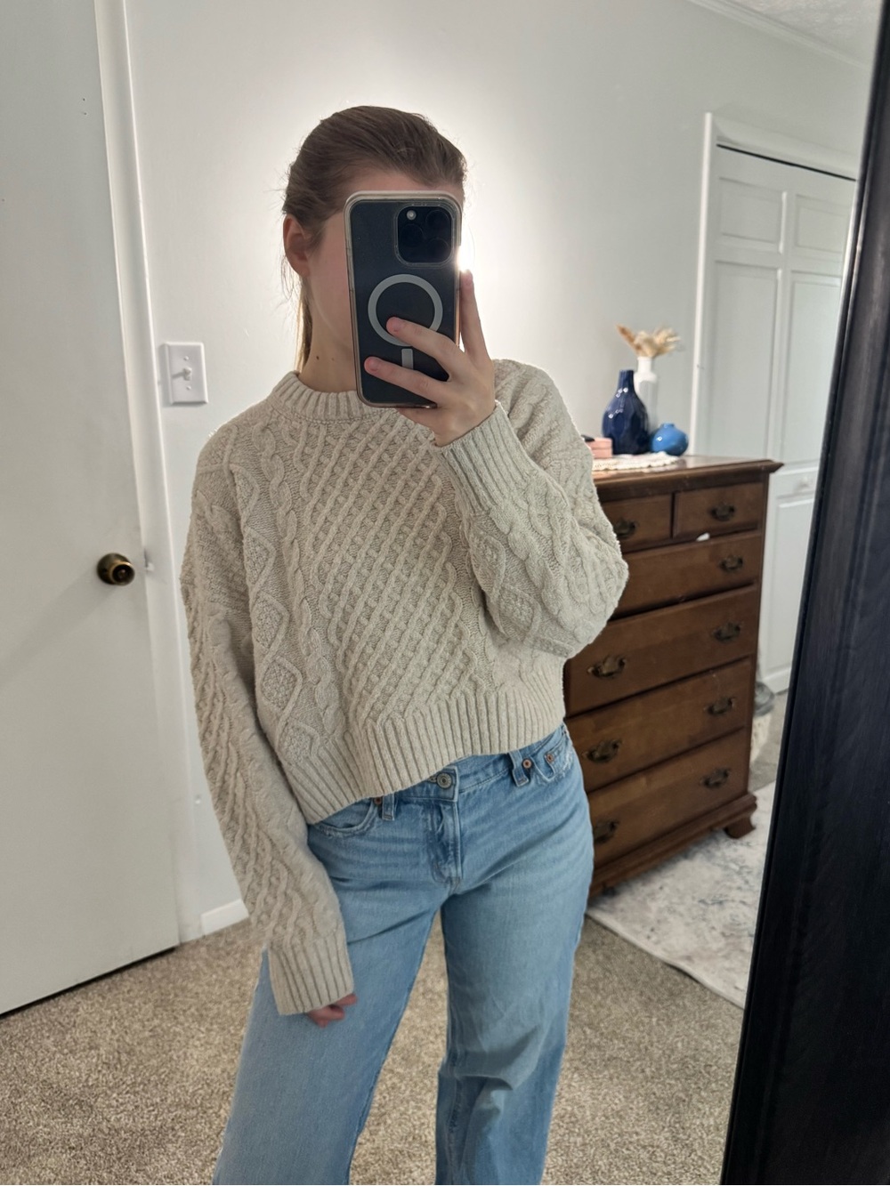 Knit Crop Sweater - Cream